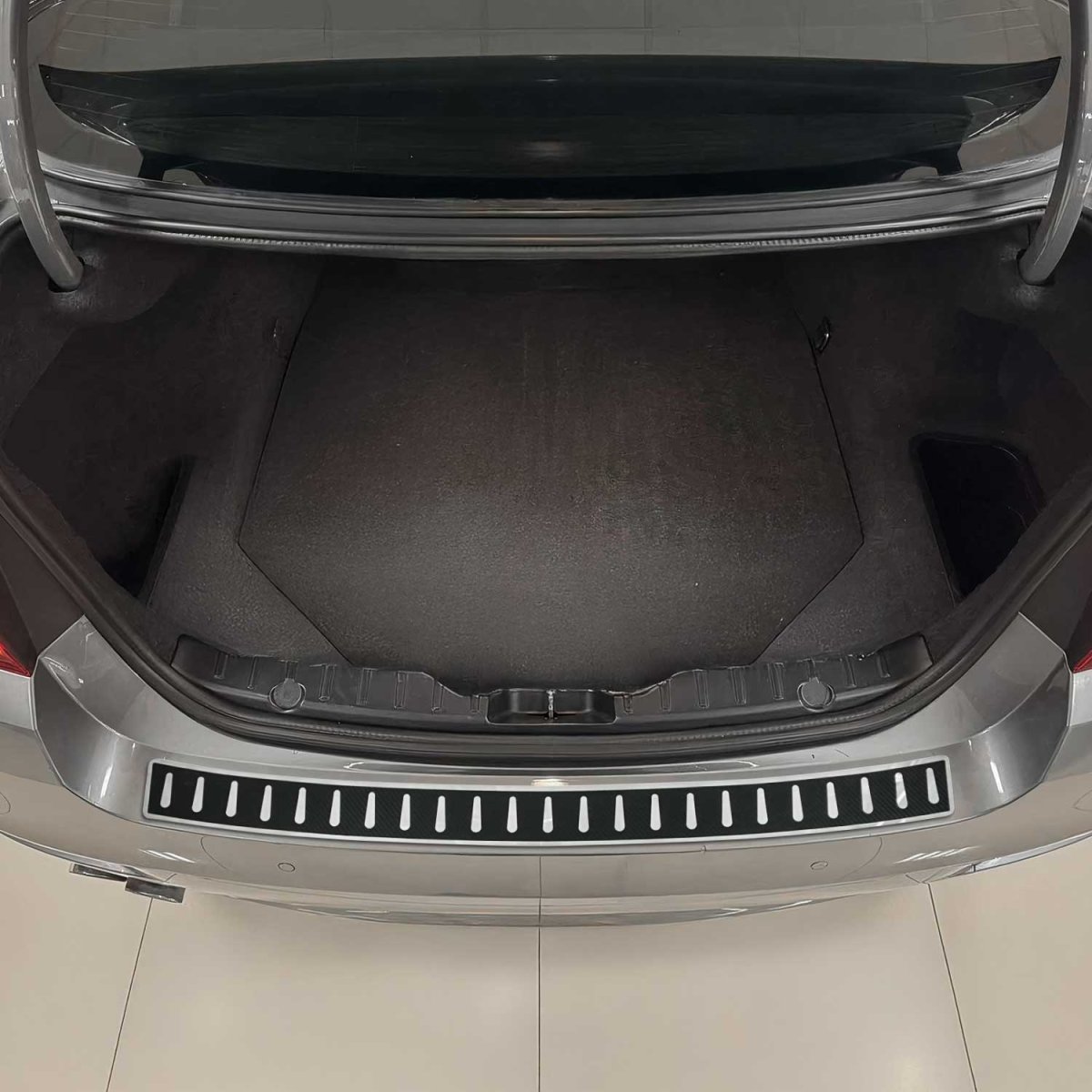 BMW 5 SERIES G30 Rear Bumper Sill Cover - Omac - S.Steel + Carbon Foiled - Gloss Silver - '17-'23